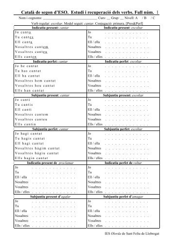 Exercicis de verbs regulars (Primer cicle d'ESO)