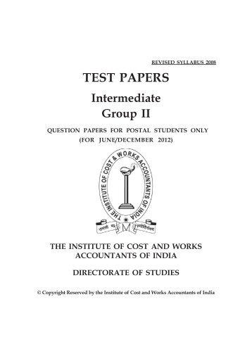 Intermediate group ii test papers - icwai - Students