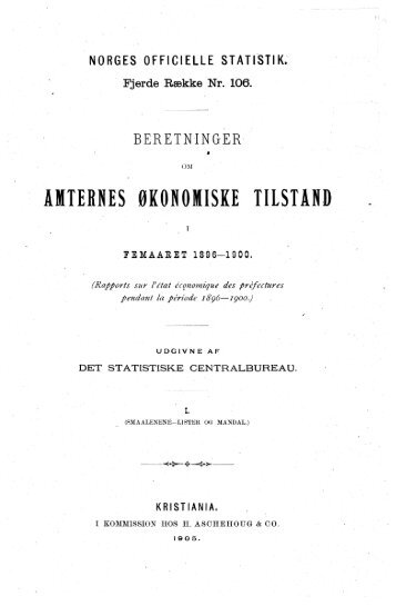 beretninger om amternes økonomiske tilstand i femaaret 1896 ... - SSB