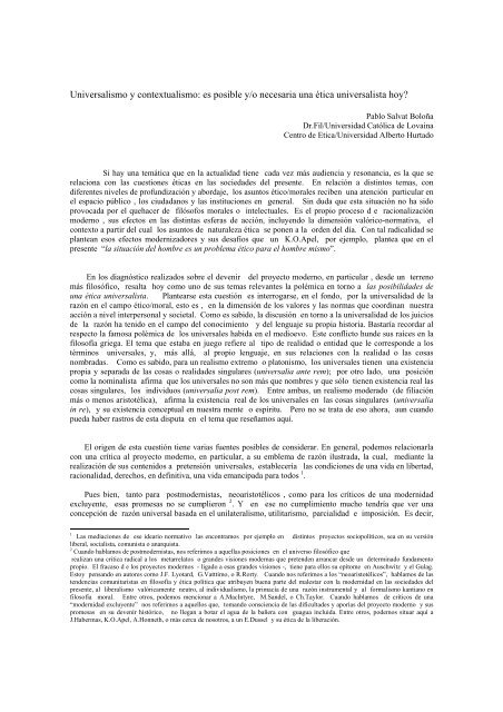 Universalismo y contextualismo - Universidad Alberto Hurtado