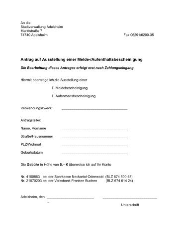 Melde-/Aufenthaltsbescheinigung - Adelsheim