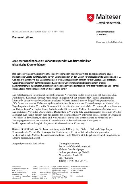 zur Pressemitteilung vom 8.03.2013 - Malteser Krankenhaus St ...