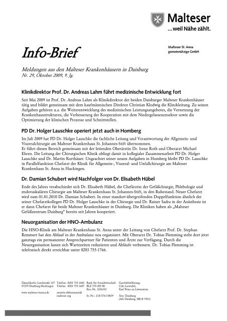 Info Brief Malteser Krankenhaus St Anna