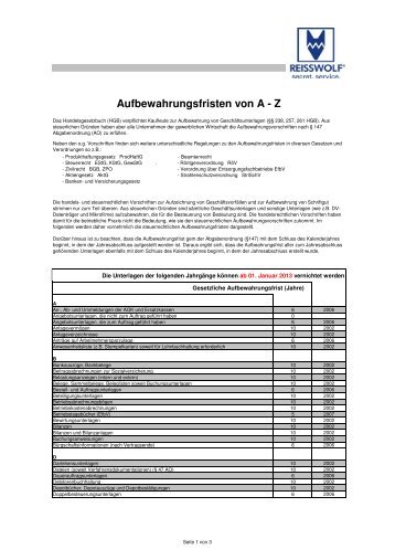 Aufbewahrungsfristen - REISSWOLF