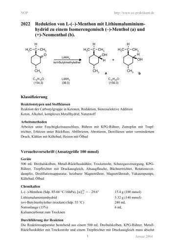 2022 Reduktion von L-(–)-Menthon mit Lithiumaluminium ... - kriemhild