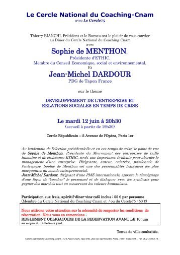 Sophie de MENTHON, Jean-Michel DARDOUR - FEAE Cnam