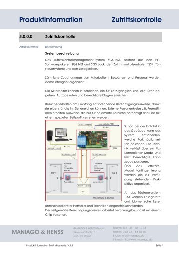 Produktinformation Zutrittskontrolle - Maniago & Henss GmbH