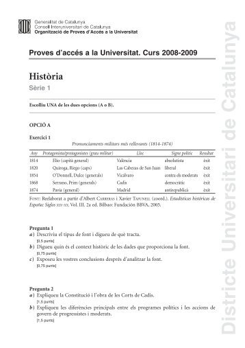 Proves d'Accés a la Universitat - Examenes de Selectividad