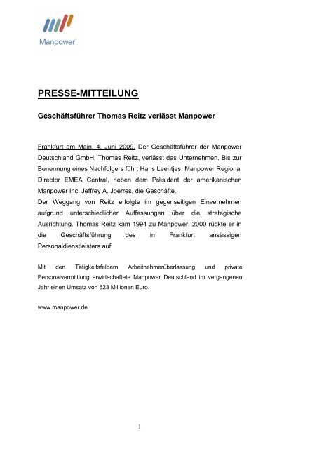 Presse Mitteilung Manpower