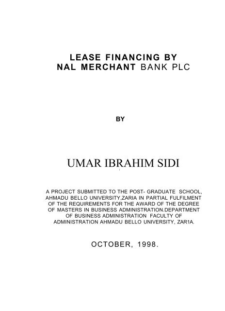 Lease Financing By Nal Merchant Bank Plc Pdf