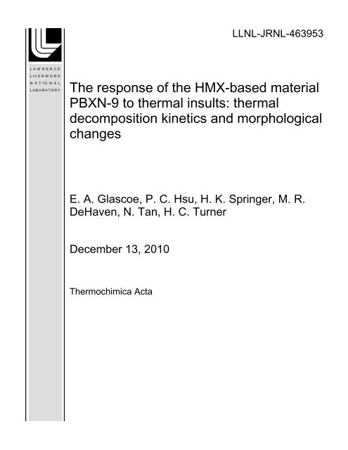 The response of the HMX-based material PBXN-9 to thermal insults ...