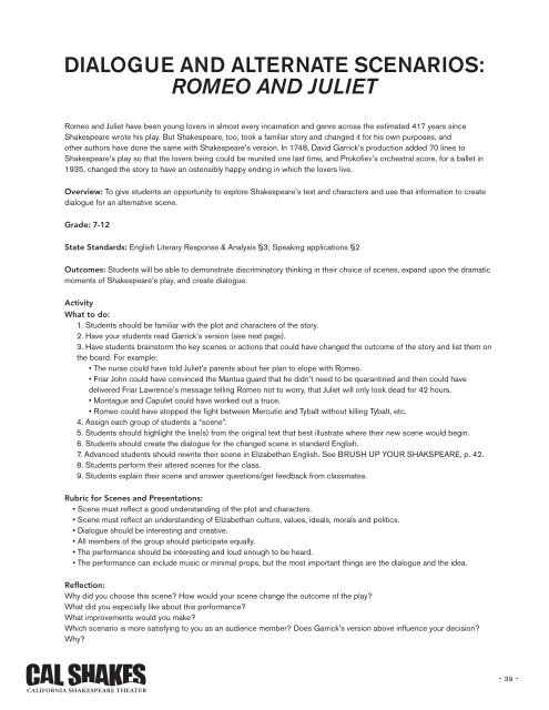 Romeo and Juliet teacher's guide - California Shakespeare Theater