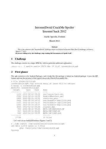 InsomniDroid CrackMe Spoiler Insomni'hack 2012 - FortiGuard.com