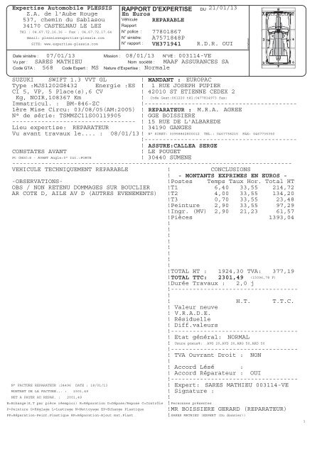 exemple de rapport d'expertise automobile