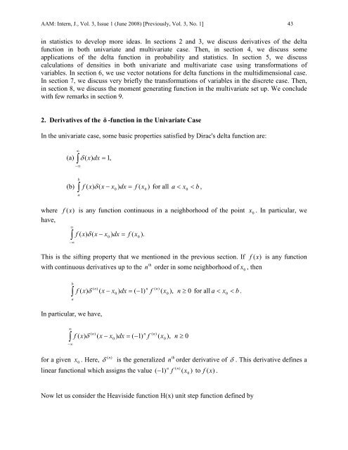 Some applications of Dirac's delta function in Statistics for more than ...
