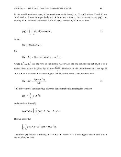 Some applications of Dirac's delta function in Statistics for more than ...