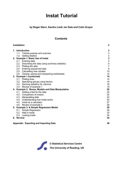 Instat Example Instat Tutorial - University of Reading