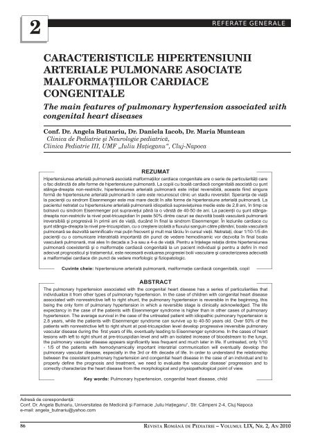 2 caracteristicile hipertensiunii arteriale pulmonare ... - medica.ro