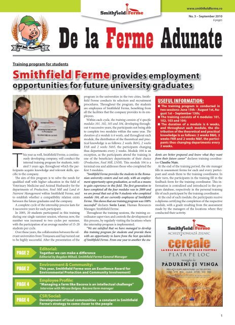 Smithfield Fermeprovides employment opportunities for future ...