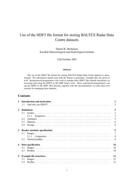 Use of the HDF5 file format for storing BALTEX Radar Data ... - SMHI