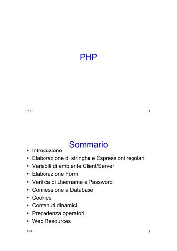 PHP Sommario