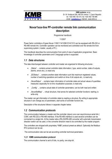 Novar1xxx-line PF-controller remote link communication description