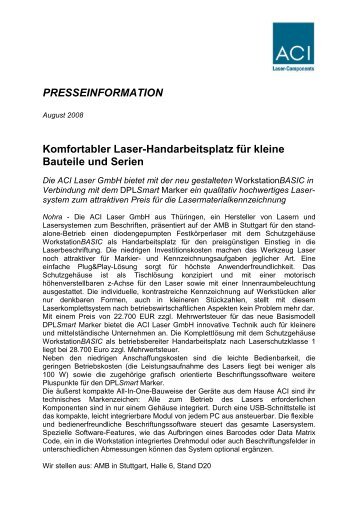 Komfortabler Laser-Handarbeitsplatz für kleine Bauteile ... - ACI Laser