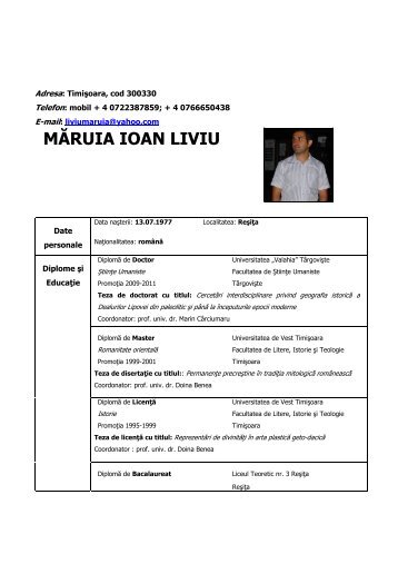 CV Liviu Maruia - Facultatea de Litere, Istorie şi Teologie