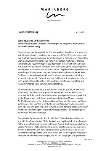 Pressemitteilung - Mariaberg eV