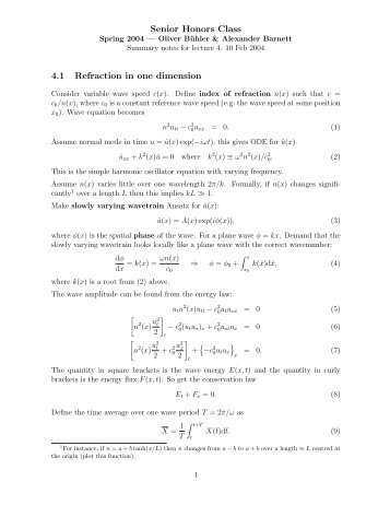 WKB, 2D wave equation and plane waves, 2D refraction