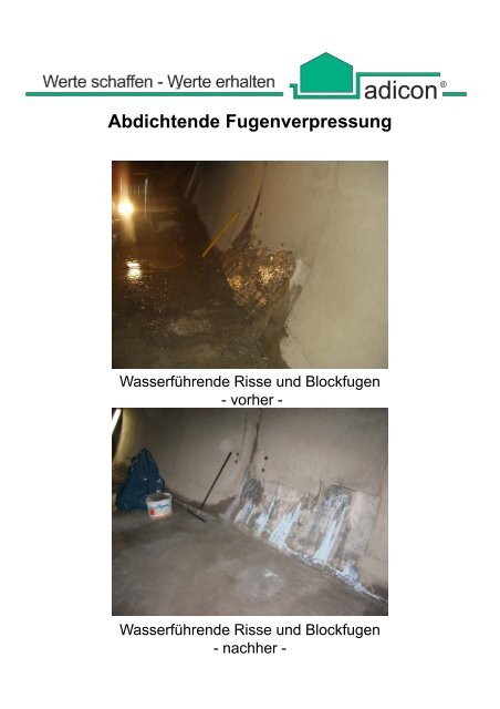 Abdichtende Fugenverpressung - Adicon