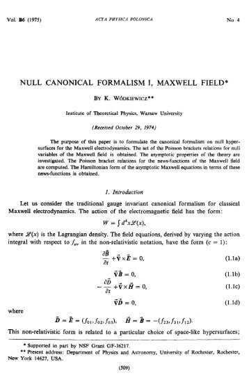 null canonical formalism i, maxwell field - Theory Departments