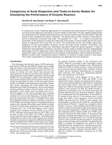 Comparison of Axial Dispersion and Tanks-in-Series Models for ...