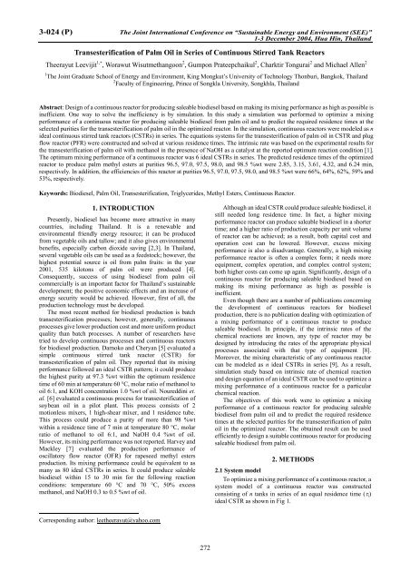 Transesterification of Palm Oil in Series of Continuous ... - ThaiScience