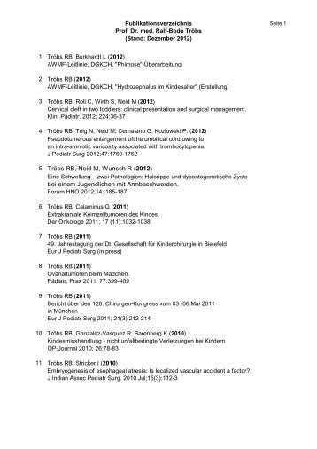 Publikationsliste Prof. TrÃ¶bs - Marienhospital Herne