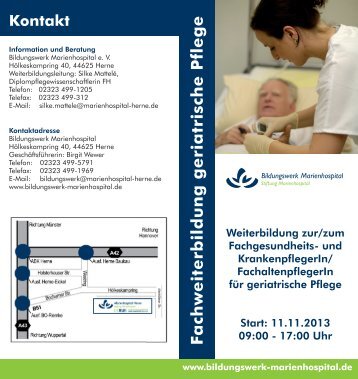 Flyer Fachweiterbildung Geriatrische Pflege - Marienhospital Herne