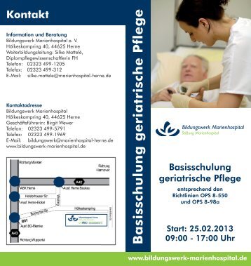 Flyer Fachweiterbildung geriatrische Pflege - Marienhospital Herne