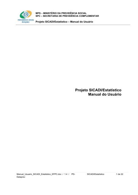 Projeto SICADI/Estatístico Manual do Usuário - Ministério da ...