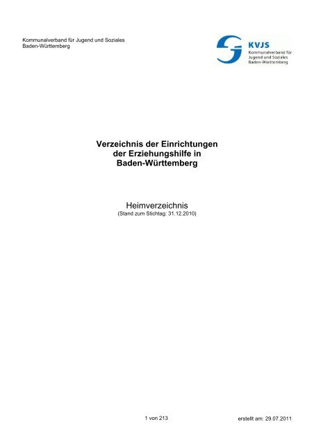 2011 Kvjs Heimverzeichnis Ba Wue Juli 2011 Pdf Kinder Und