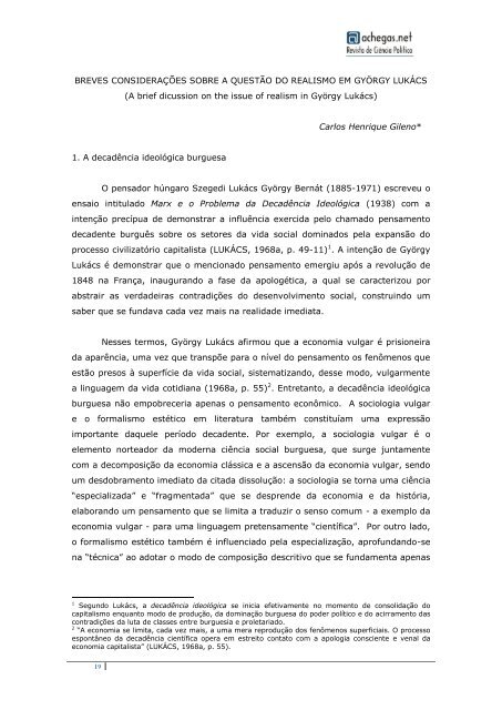 Breves considerações sobre a questão do realismo em György Lukács