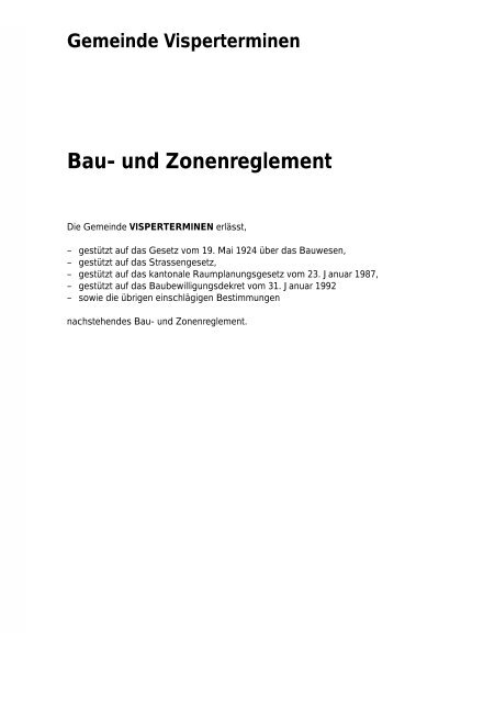 Bau- und Zonenreglement - Gemeinde Visperterminen