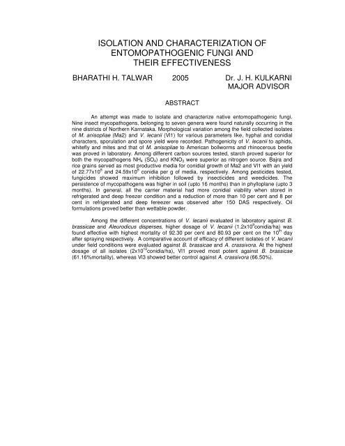 ISOLATION AND CHARACTERIZATION OF ENTOMOPATHOGENIC ...