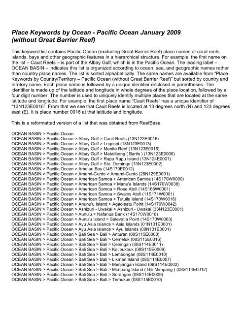 Pacific Ocean/Basin - NOAA Coral Reef Information System