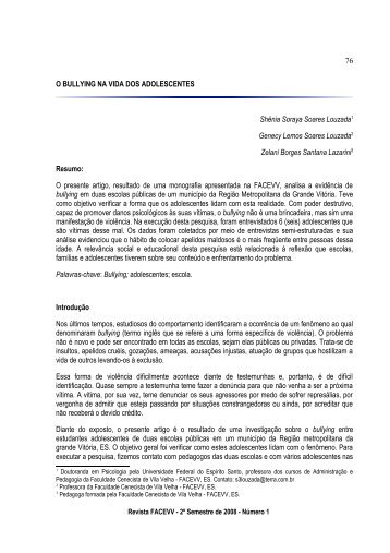 O BULLYING NA VIDA DOS ADOLESCENTES Shênia ... - FACEVV