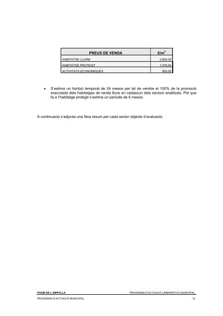 Programa d'actuació municipal - Ampolla