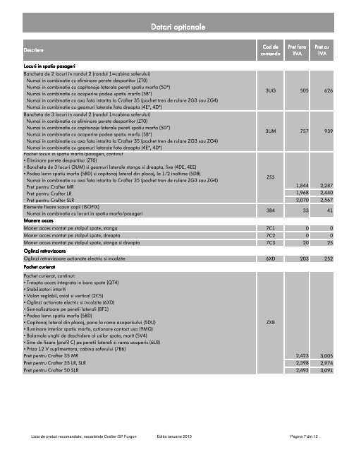 Lista de pret Crafter furgon Ianuarie 2013 - Volkswagen ...