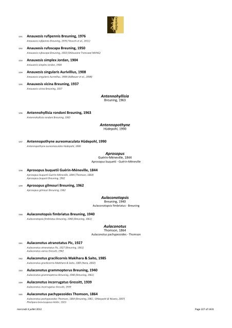 Catalogue Lamiinae - The world of Prioninae Delahaye 2012