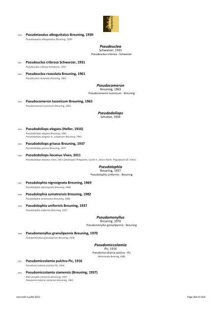 Catalogue Lamiinae - The world of Prioninae Delahaye 2012