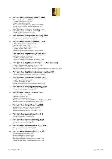 Catalogue Lamiinae - The world of Prioninae Delahaye 2012