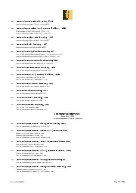 Catalogue Lamiinae - The world of Prioninae Delahaye 2012